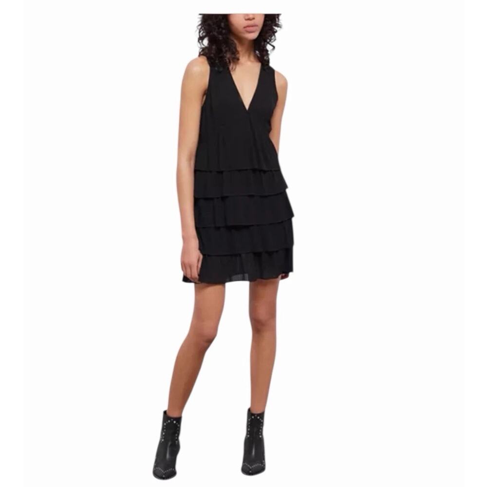 The Kooples Sleeveless Tiered Babydoll Mini Black Dress Size 2 NWT Parisian Cool